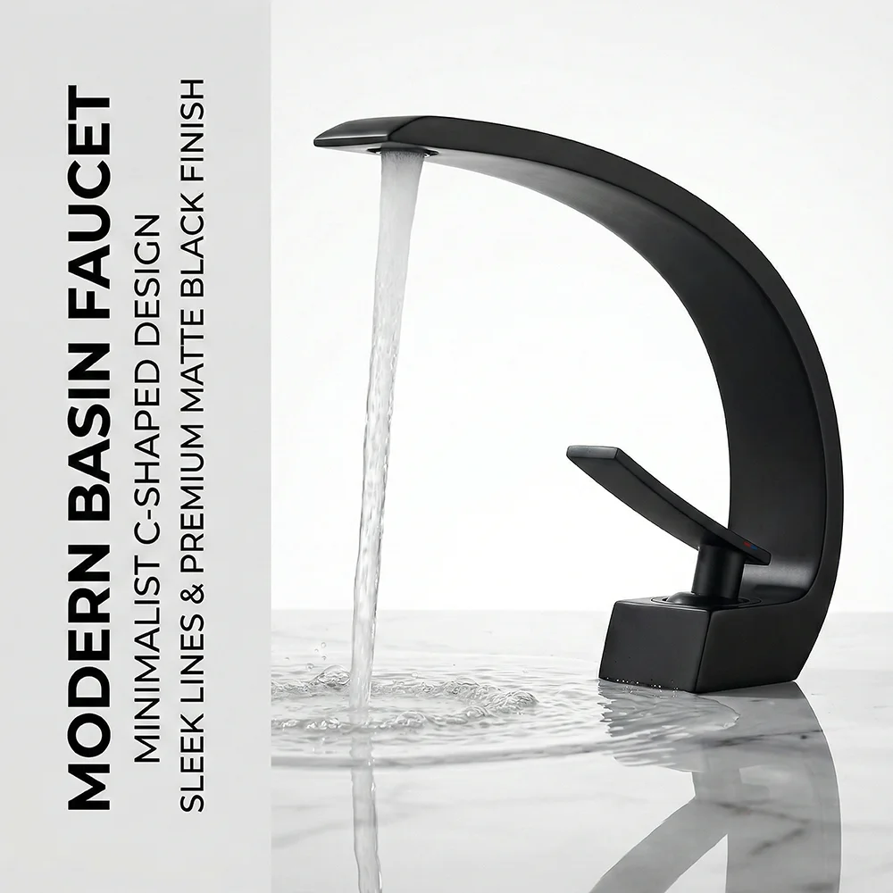 Silicone Tap Washer - صنبور حمام أسود غير لامع، خلاط